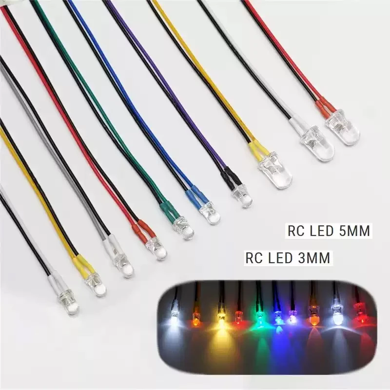LED 3mm 5mm PH2.0 Plug Light Lamp Beads for 1/10 RC Crawler Car TRX4 Defender 1/14 Tamiya RC Truck For SCANIA 770S ForVOLVO BENZ