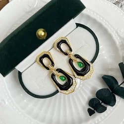 New in Vintage charm Onyx Green Gemstone stud Earrings High Quality Elegant Style Earring Party Wedding Jewelry for women