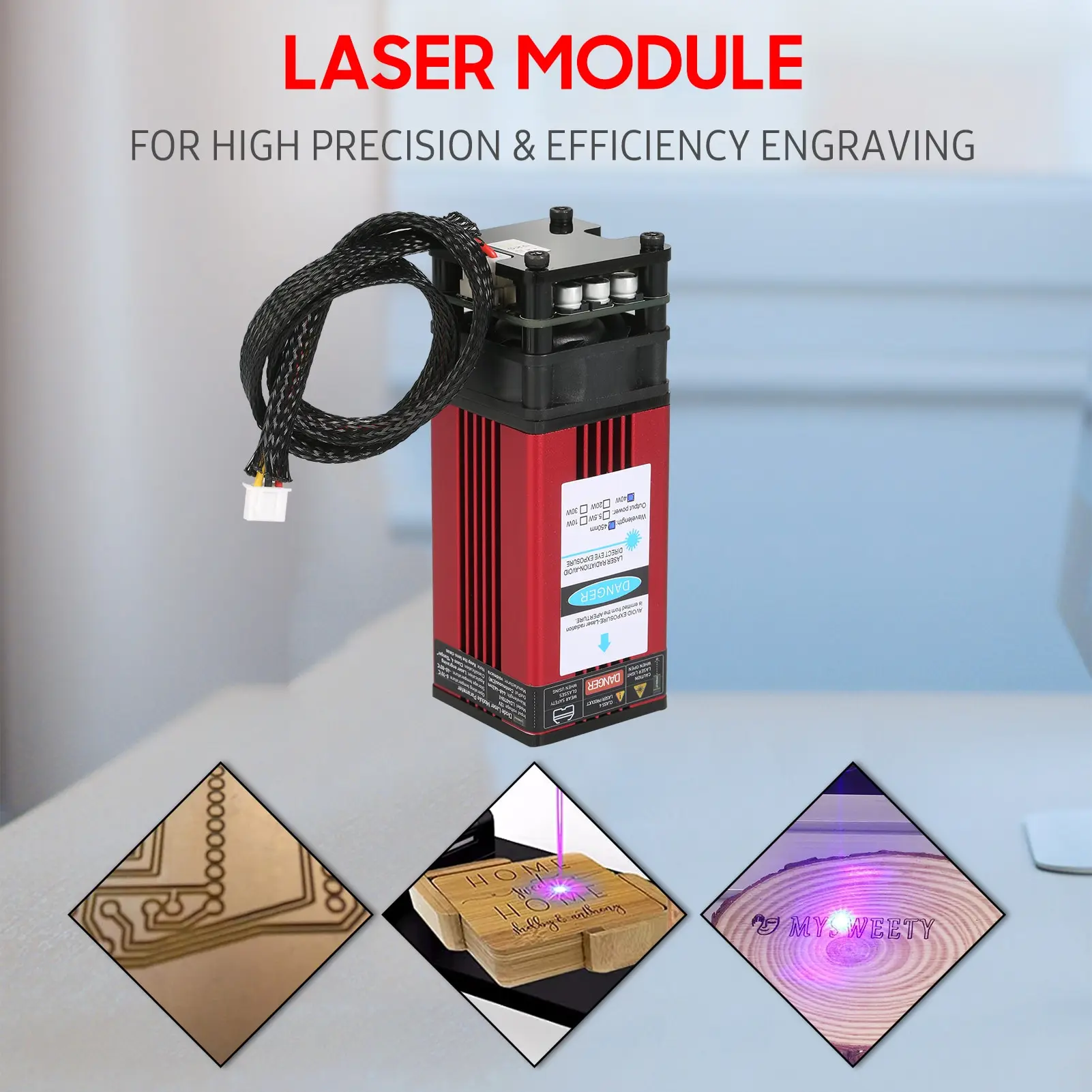 80/40/30/20/10/5.5W 450nm Laser Module Laser Head Lase for Laser Engraving Machine Wood Marking Cutting Tool Engraving Head