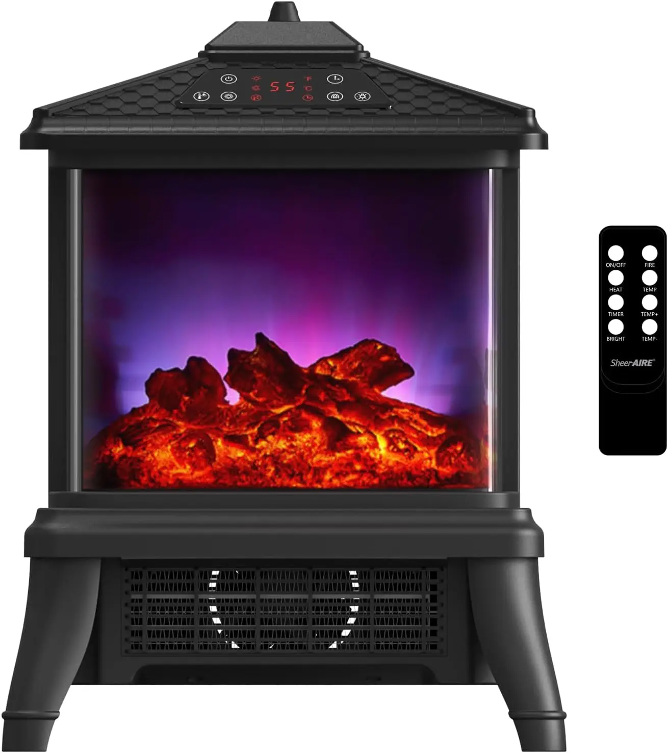 

18-inch Freestanding Electric Fireplace, 1500W/1650W, Realistic Flame Effect, Quick Heat, Remote Control, Adjustable Lighting