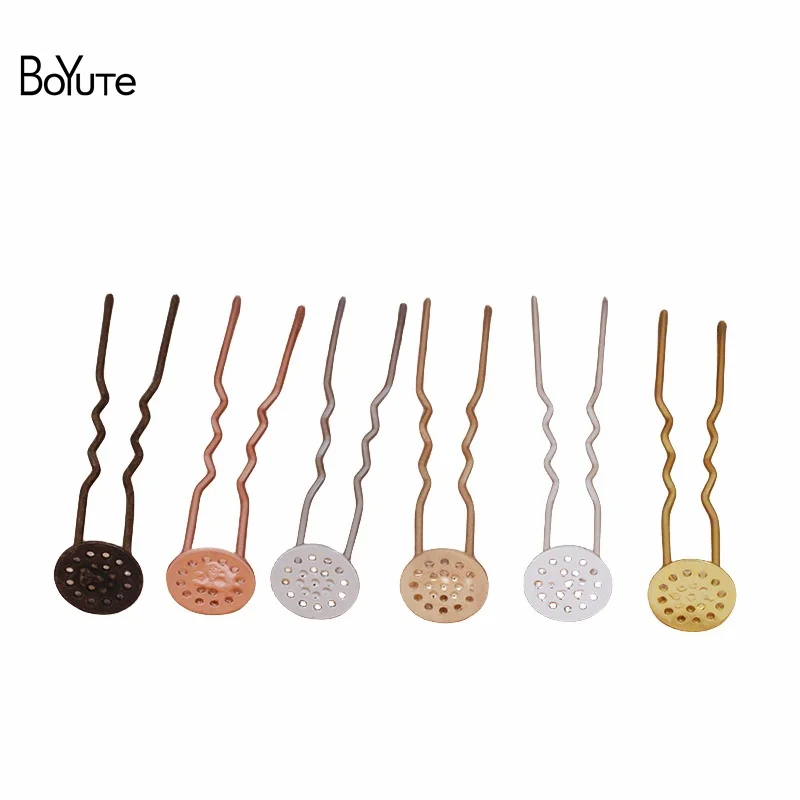 BoYuTe (20 Pieces/Lot) 75*10*1.2MM Metal Iron Hairpin Welding 12MM Brass Flat Base Handmade Diy Hair Accessories