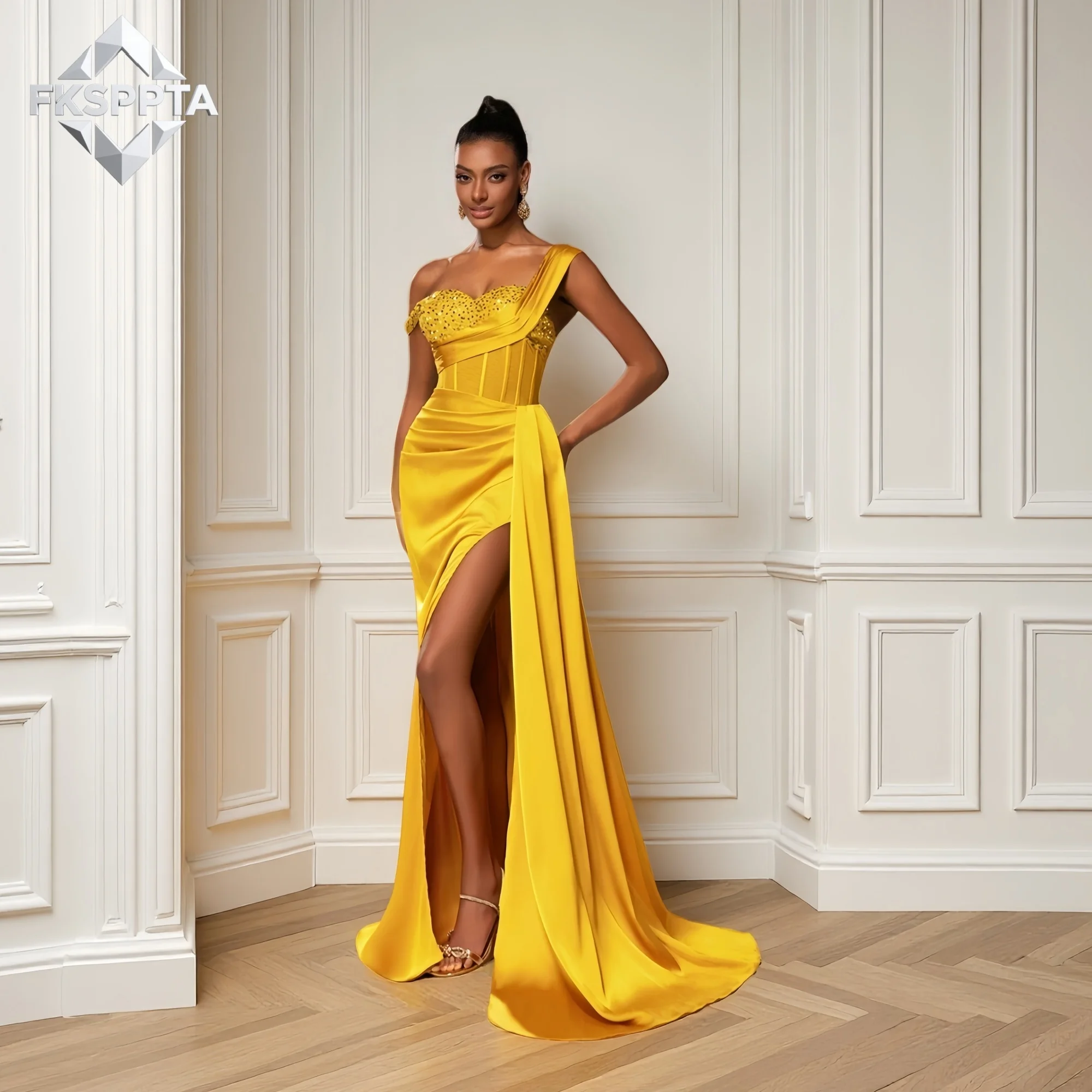 Yellow Mermaid 2026 African Evening Dress See Through Illsuion Straps Long Sexy Prom Gowns With High Split Custom Made