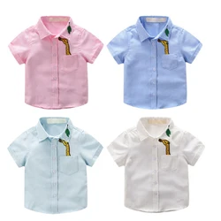 Summer New Baby Kids Boys Girls Shirt Short Sleeve Lapel Shirt For Kids Giraffe Embroidery Simple Breathable Fashion Top