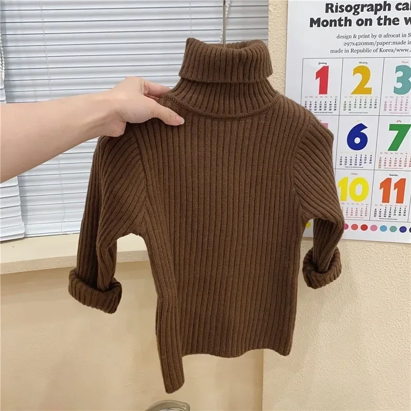 Kids Sweaters Solid Boys Pullover Turtleneck Knitwear Autumn Winter Boys Girls Strip Clothes Baby Turtleneck Stretch Sweater Top