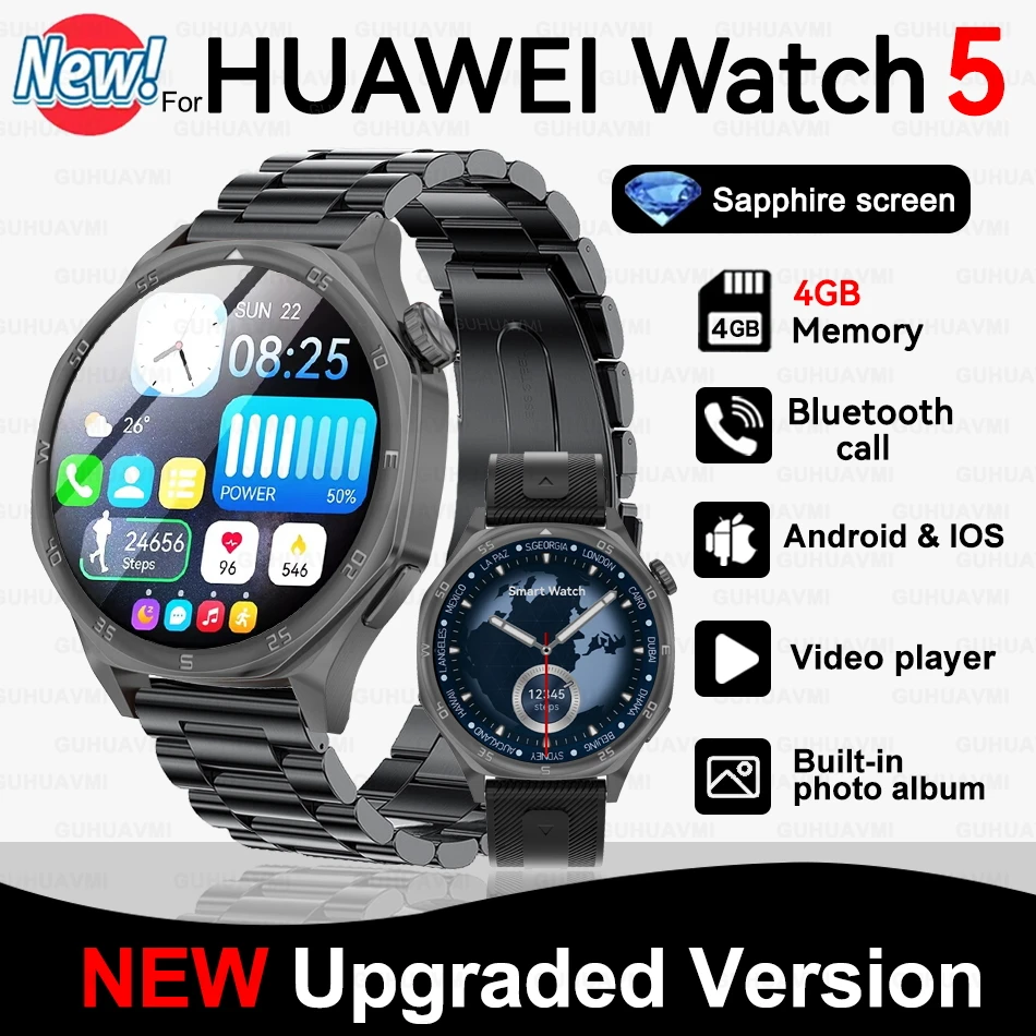 

New For HUAWEI Watch 5 Pro Sports Smart Watchs Men 4GB memory Music Video playback Bluetooth Call Waterproof NFC Smart Bracelet