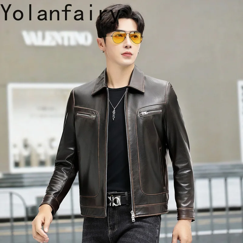 Spring Autumn Genuine Leather Jacket Men Short Style Natural Goatskin Coat Men's Motorcycle Jackets Vintage Leather Clothes 2024