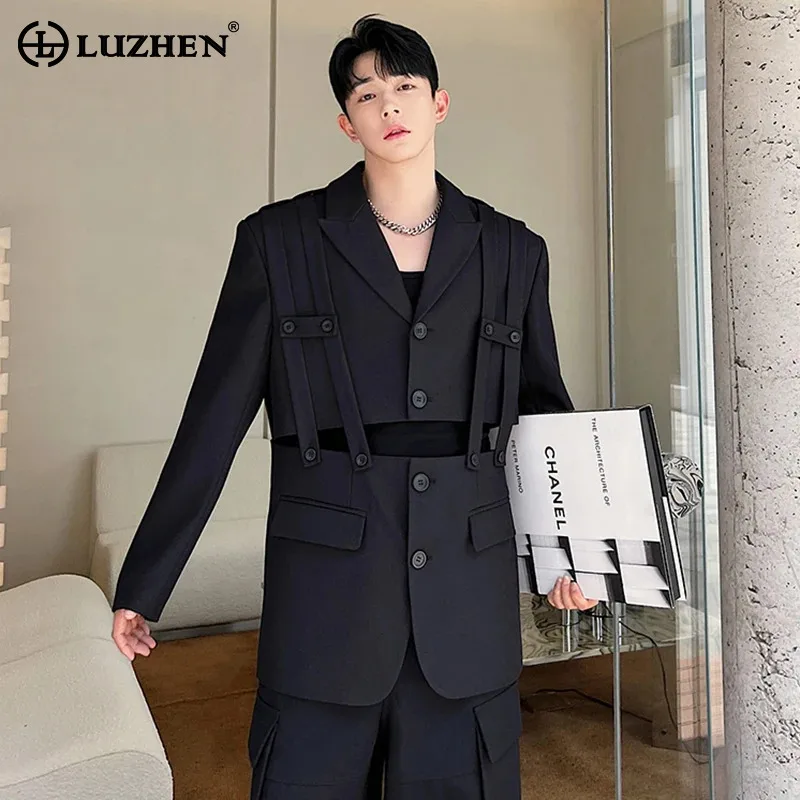 LUZHEN Multifunctional Wearing Detachable Braces Suit Jackets 2024 Designer Original Blazer High Street Shoulder Pad Coat LZ6138