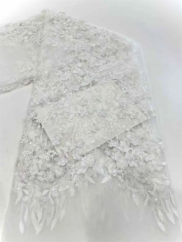 5Yards  Beaded Sequin Lace Fabric African French Mesh for Wedding Dresses Sewing 2025 Style Beadwork Mesh Lace sewing