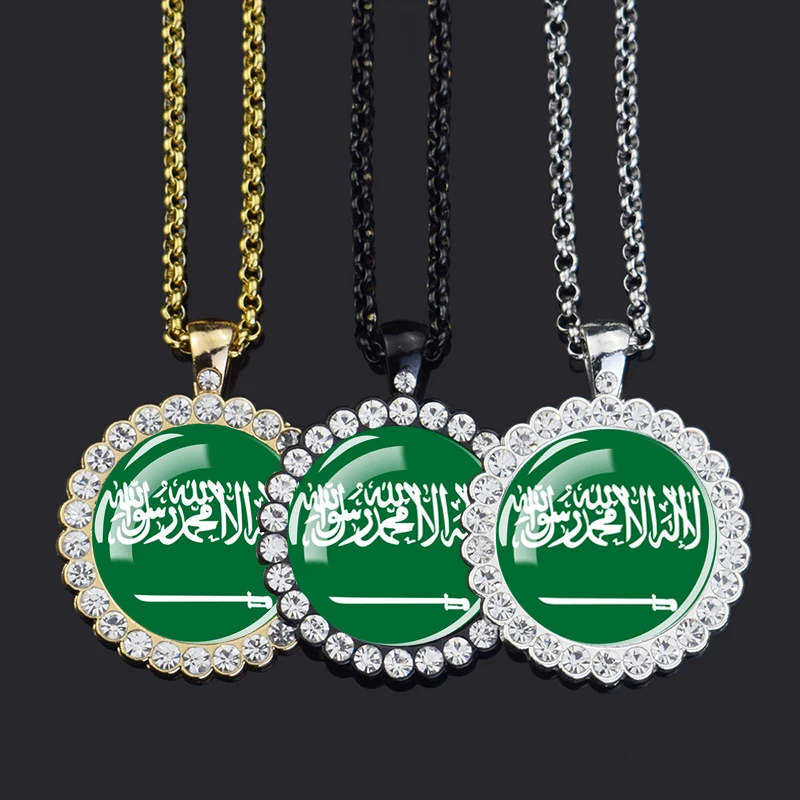 2022 Football Saudi Arabia Flag Necklace Round Glass Cabochon Necklace KSA Flag Pendant Jewelry Patriot Gift