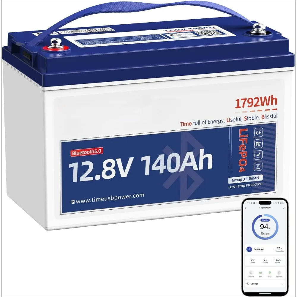 

Аккумулятор Timeusb LiFePO4 2,8 В, 140 Ач | Bluetooth, 150А BMS, низкотемпературный | BCI Group31 для автодома/морского/солнечного автономного отсека