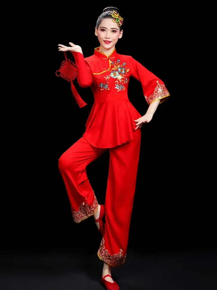 Ropa de danza clásica, trajes de escenario de danza Yangko, vestido tradicional Hanfu Oriental, elegante actuación de tambor de cintura folclórica