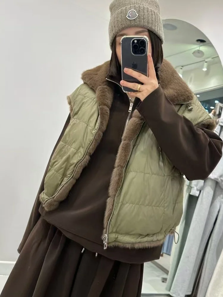 

Double-Sided Wear Dongda Gate Water Rabbit Fur Vest ort Coat Casual Sle Women's Thiened Cotton Jaet Zipper Closure