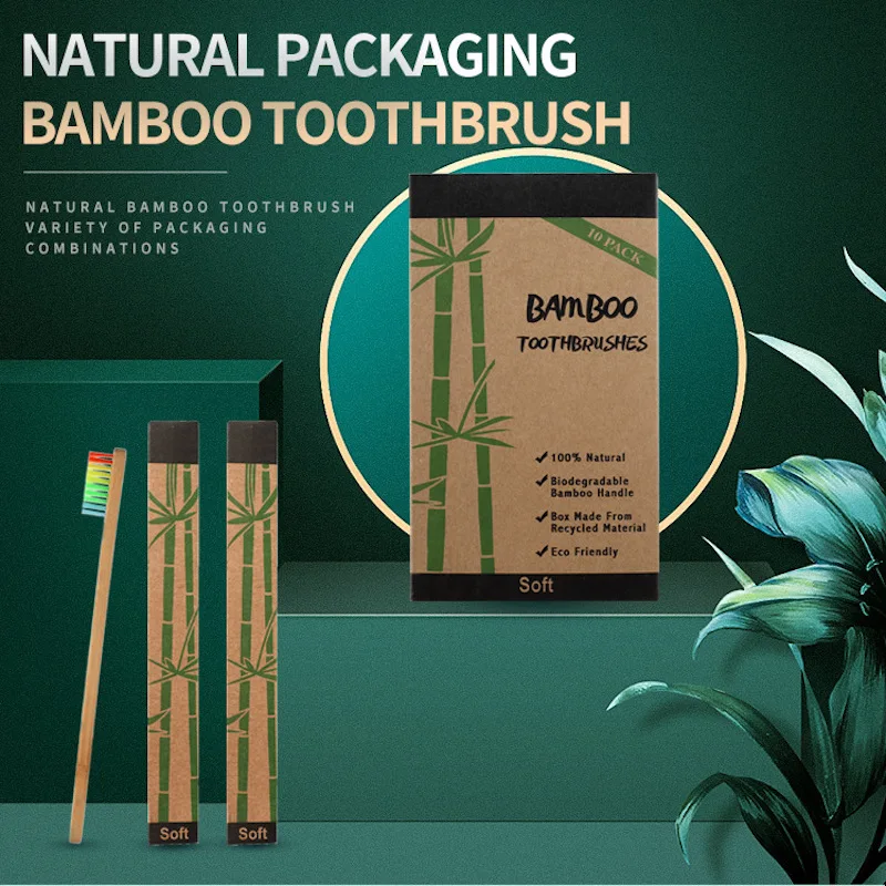 10 Color Soft Bristles Natural Bamboo Toothbrushes Set  ,BPA Free  Eco-Friendly,Biodegradable & CompostableToothbrush