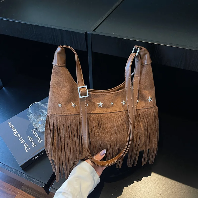 

2025 Suede Saddle Bag - Fringe Crossbody Purse for Women, Retro Shoulder Bag, Vintage Inspired Handbag