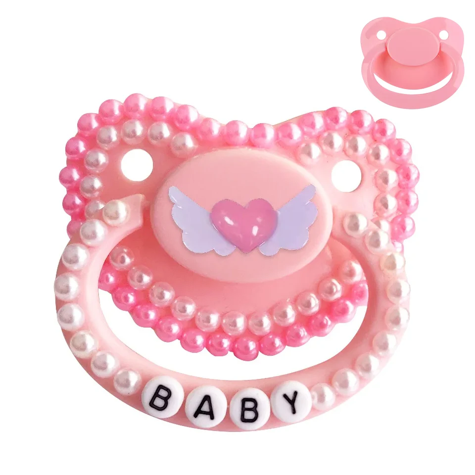 100% Handmake Cute Pink Love Winged Angel Pattern Adult Baby Pacifier Silicone Adult size Pacifier abdl Daddy Girl