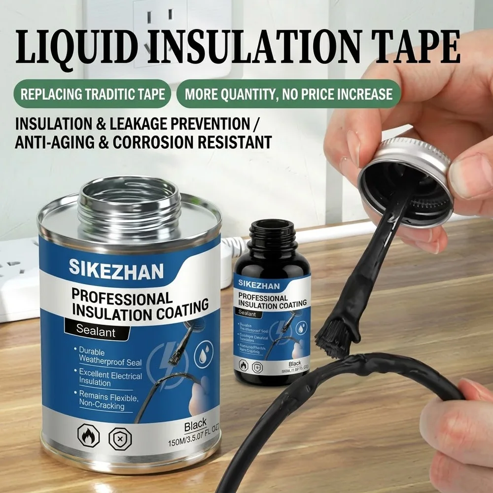 150ML Liquid Electrical Tape Insulation Coating Waterproof Sealant Black Rubber Liquid Tape for Wire Cable Seal SIKEZHAN Kit
