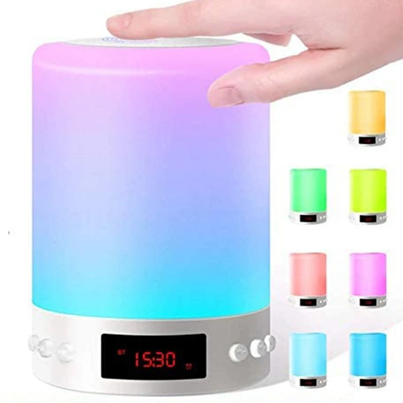 AB46-Bluetooth Speaker Lamp, Bedside Lamp With Speaker Anddigital Alarm Clock, Mood Light, Speaker