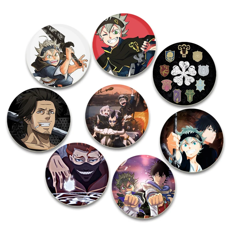 Funny Cartoon Style Badge Black Clover Brooches on Backpack Clothes Handmade Round Enamel Pins for Jewelry Gift Accessorys