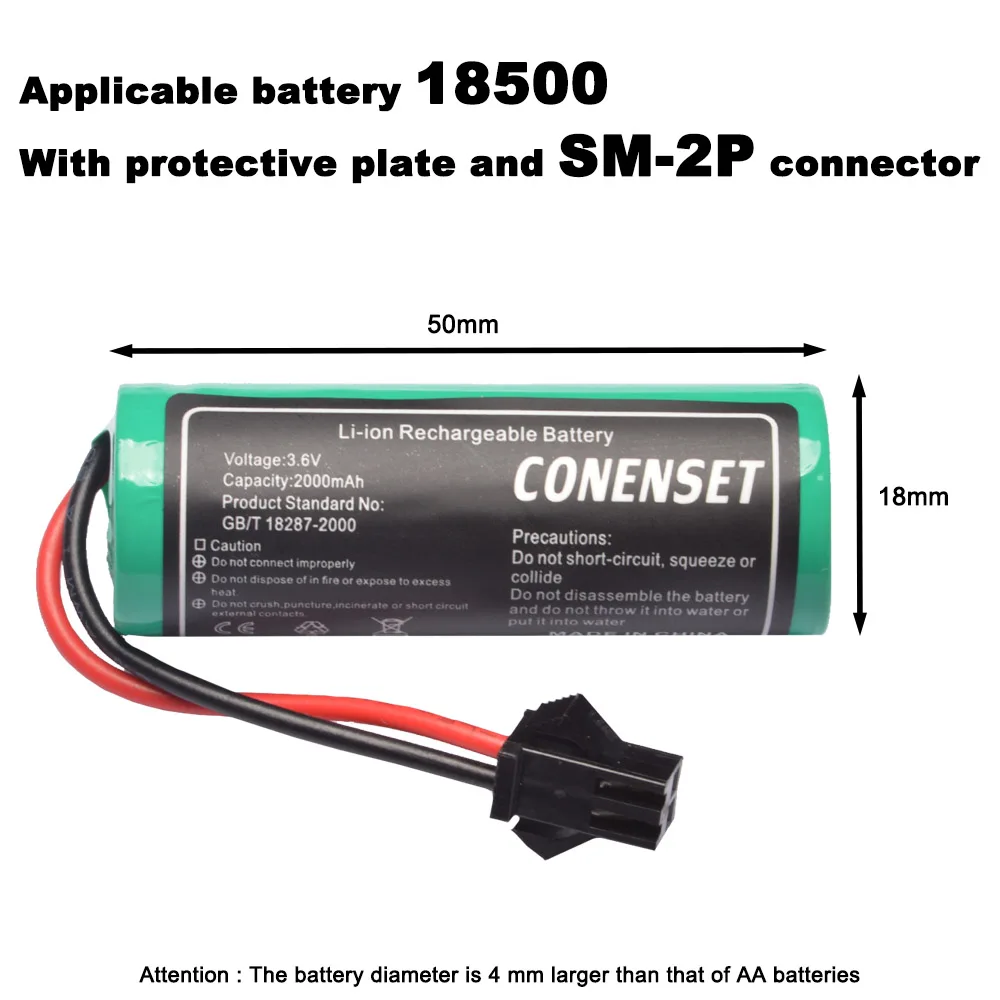 3.7V 2000mAh 18500 Replacement Battery For RC toys S900 FT008 Remote control helicopter car Tank Gun Trucks with SM 2P connector