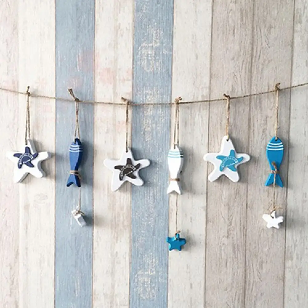 Hot Sales Mediterranean Nautical Wall Decor Hanging Craft Wooded Fish Starfish Ornament