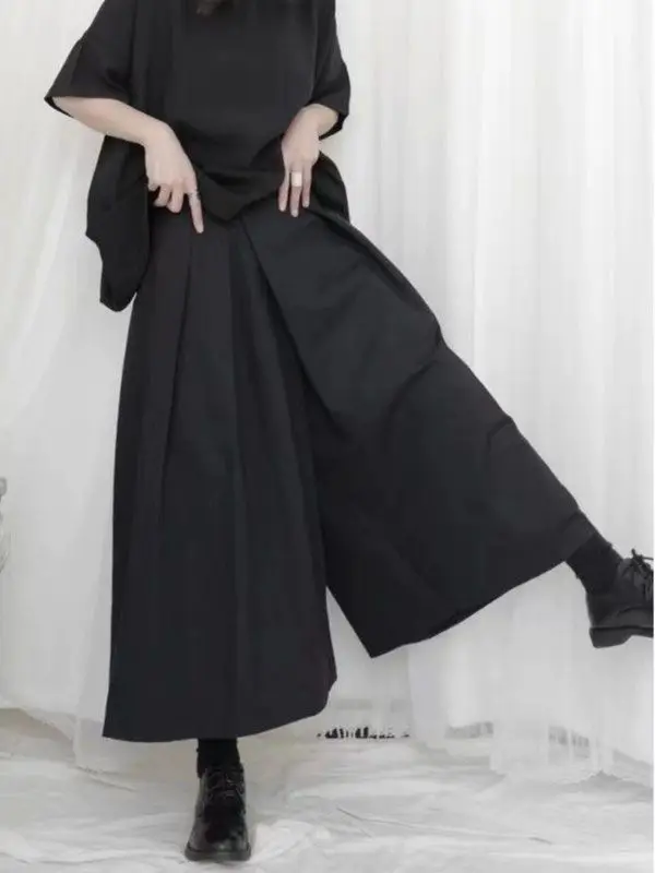 

Брюки длиной до икры, юбки для женщин, свободные широкие брюки нестандартной формы с высокой талией для женщин, летняя юбка макси, корейская одежда Cuteore