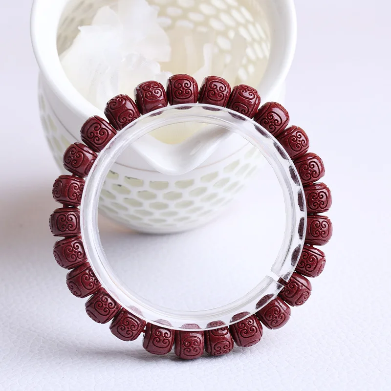 2026 Natural Cinnabar Fret Pattern Bead Bracelet Purple Gold Cinnabar Cloud Single Loop Bangle For Men Women Trendy Jewelry Gift