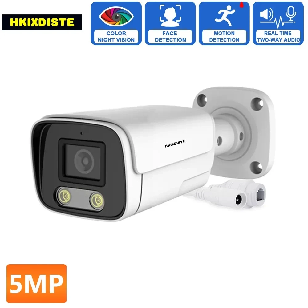 

5MP Full Color Night Vision POE Security Camera Outdoor Waterproof 2 Way Audio CCTV IP Bullet Camera Video Surveillance System