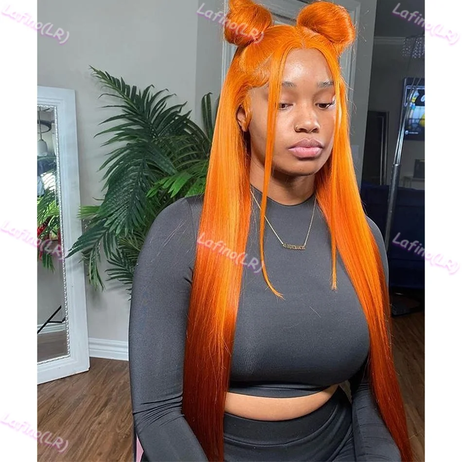 Ginger Orange Straight Hd Lace Front Wig 13x6 Human Hair Colored Quality 30 Inch Brazilian Wigs For Black Women With Round Face