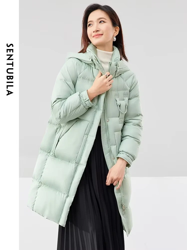 SENTUBILA Winter Hooded Jacket Women Puffer Elegant Coats 2024 Casual Mid-Length High Quality Windproof Warm Jackets W44Y58466X