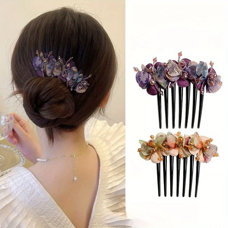 

Retro Flower Seven Tooth Comb Disc Hair Device Back of The Head Hair Comb Anti Slip Hairpin Hair Clip Headband Accessory