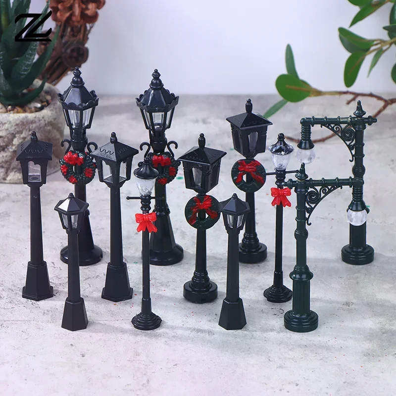 2/12 pièces maison de poupée Mini lampadaires de noël jardin lampadaires Simulation modèle Miniatures lumières ornements décor à la maison