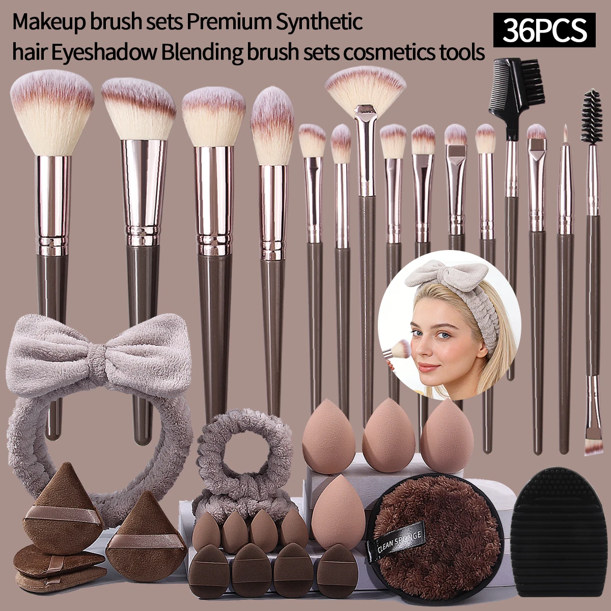 Grand ensemble de pinceaux de maquillage multifonctionnels, 15 pièces/20 pièces/36 pièces, ensemble de nettoyage de bouffées de poudre de maquillage et outils de nettoyage de pinceaux de maquillage