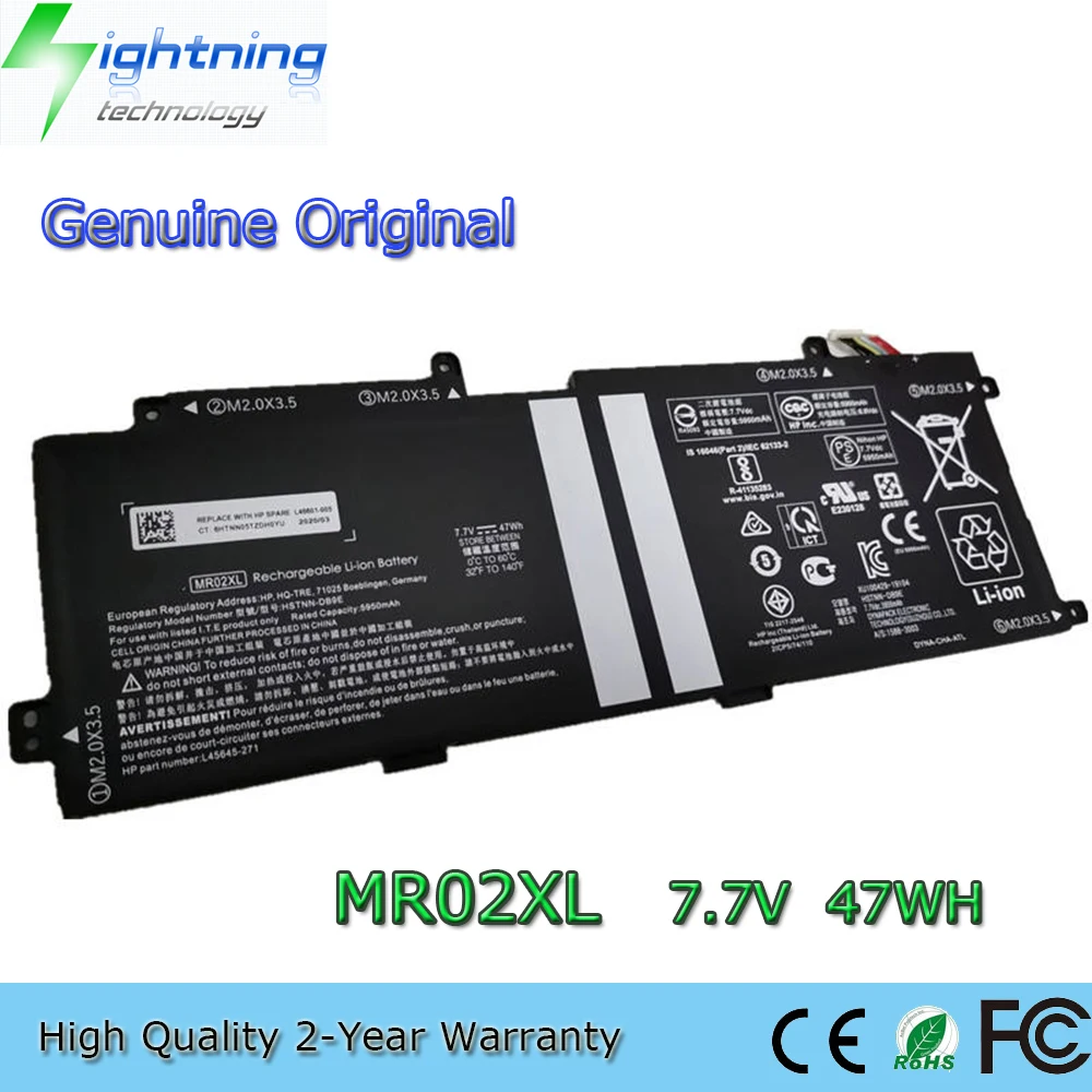 Nova Bateria Original Genuína Mr02xl 7.7v 47wh para hp Elite x2 g4 Tablet 12.3 5950mah L4564527 L46601005