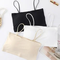 Women Crop Tops Sexy Solid Color Camisole Ice Silk Tube Top Seamless Skinny Sports Tank Top Wireless Underwear Bralet