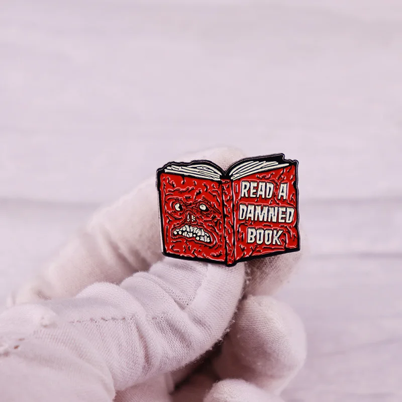 Read A Damn Book Enamelled Brooch Dark Necronomicon Metal Pins