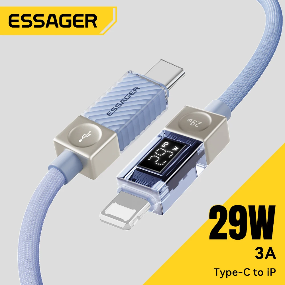 Essager USB Cケーブル iPhone 14 13 12 11 Pro Max Xs対応 デジタルディスプレイ付き PD 29W急速充電 タイプC to Lightning データケーブル