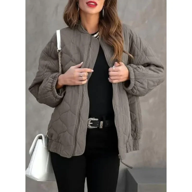 2024 New Women's Casual Winter Cotton Jacket - Solid Color Padded Stand Collar Coat, Loose Fit Sweater for Women