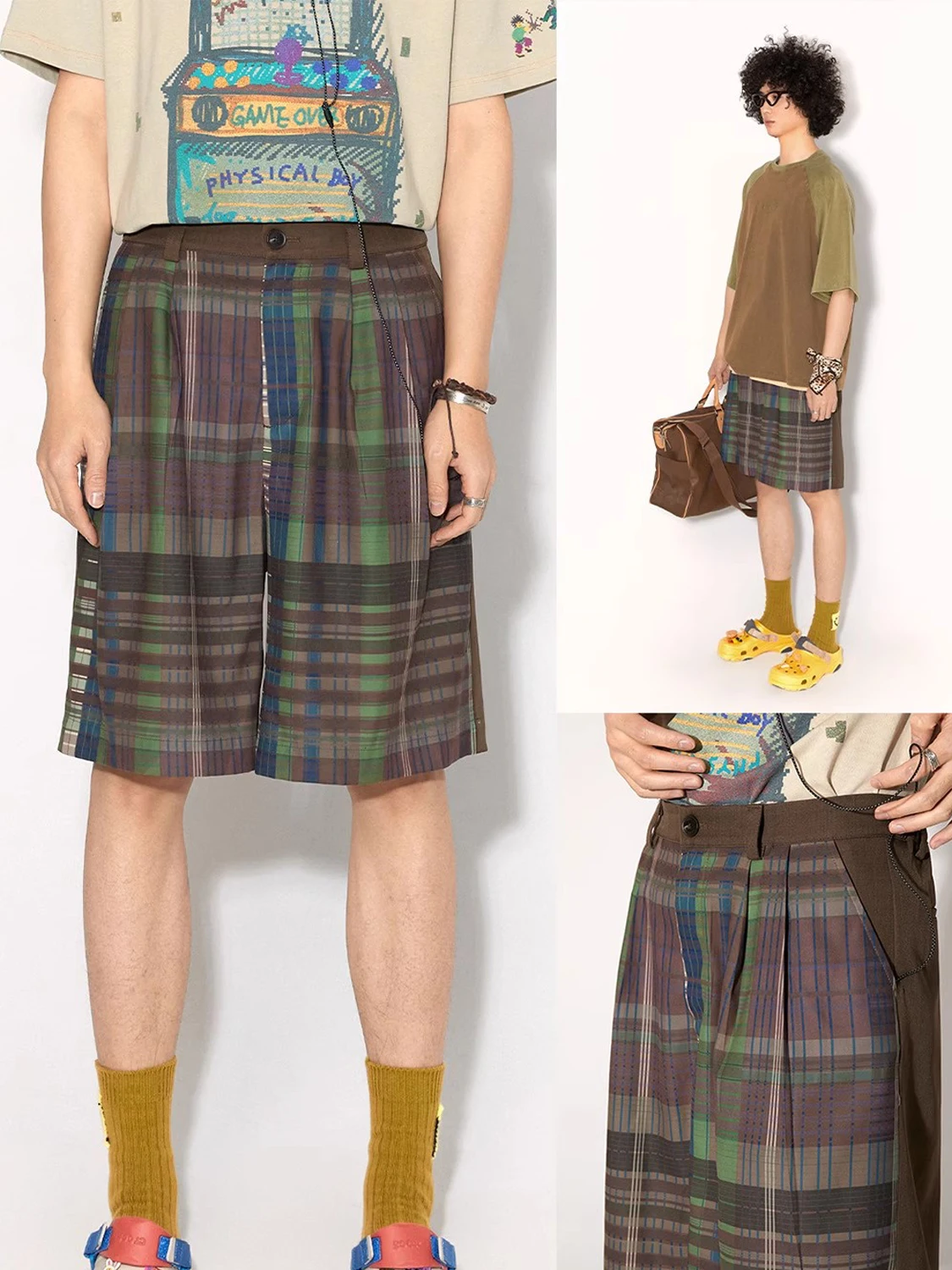 Mauroicardi Primavera Estate Allentato Casual Morbido Pantaloncini scozzesi colorati per uomo Pantaloni corti dritti da uomo Abiti firmati di lusso 2025