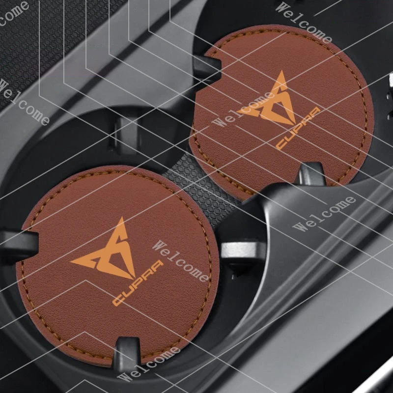 2Pcs Leather Car Non-Slip Water Cup Pad For Seat Cupra Ateca Born Leon IBIZA Raval Formentor Terramar Auto Interior valve core