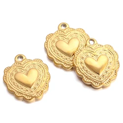 3pcs/Lot Retro Flower Side Love Hearts Charm Stainless Steel Gold Color For DIY Necklace Bracelet Earings Pendant Making Jewelry