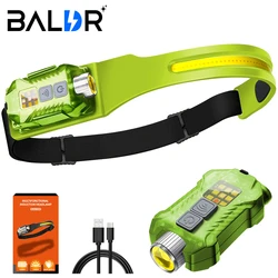 BALDR-faro delantero de inducción LED verde XW005, faro multifuncional con imán trasero, luz UV recargable, linterna de pesca para acampar