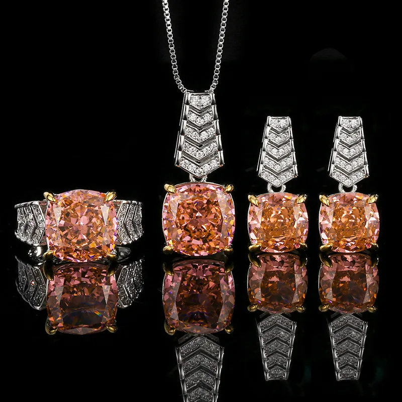 

Ювелирный набор с медной инкрустацией в форме ледяных цветов и камнем падпараджа, легкие роскошные украшения для женщин 12*12*10*10 Оптом