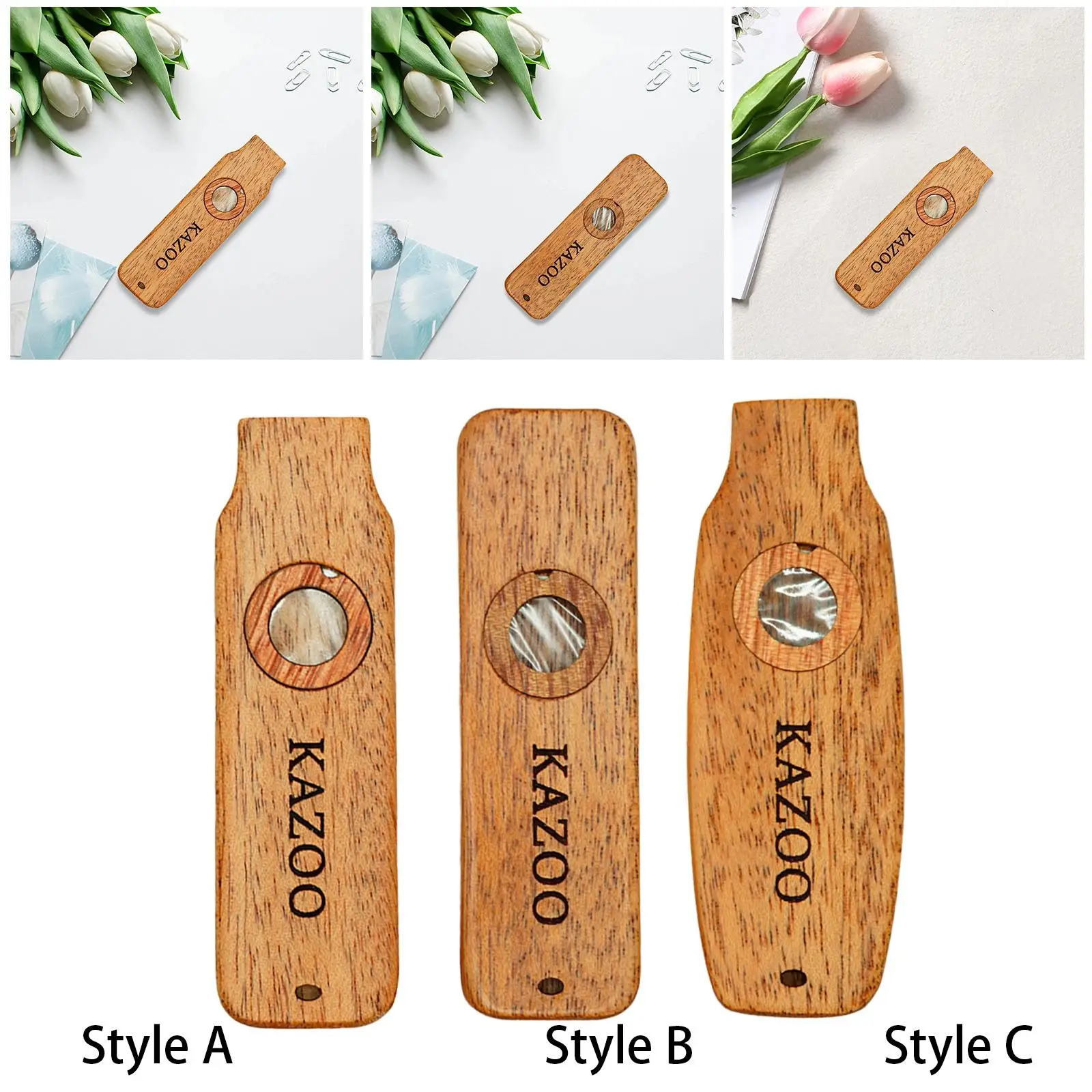 Wooden Kazoo Easy to Learn Lightweight Portable Decorative Musical Instrument for Camping Gift Birthday Picnic Party Supplies