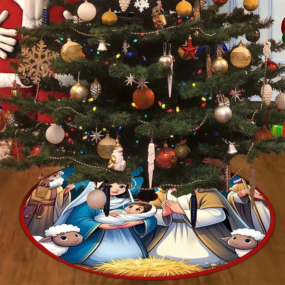 VIKAMA Nativity Scene Christmas Tree Skirt Holy Family Three Wise Men Tree Base Cover view 4