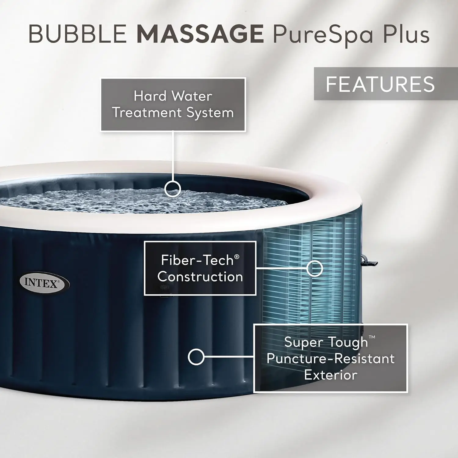 PureSpa Plus Bubble Massage Spa Set: Includes Energy Efficient Spa Cover – 2 Contoured Headrest – LED Light – 6 Person Capacity