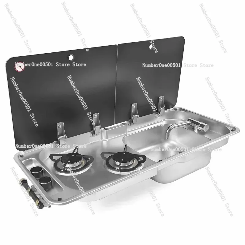 Stainless Steel Double Burner Gas Stove with Sink Combo Kit for Yacht Marine RV Modification