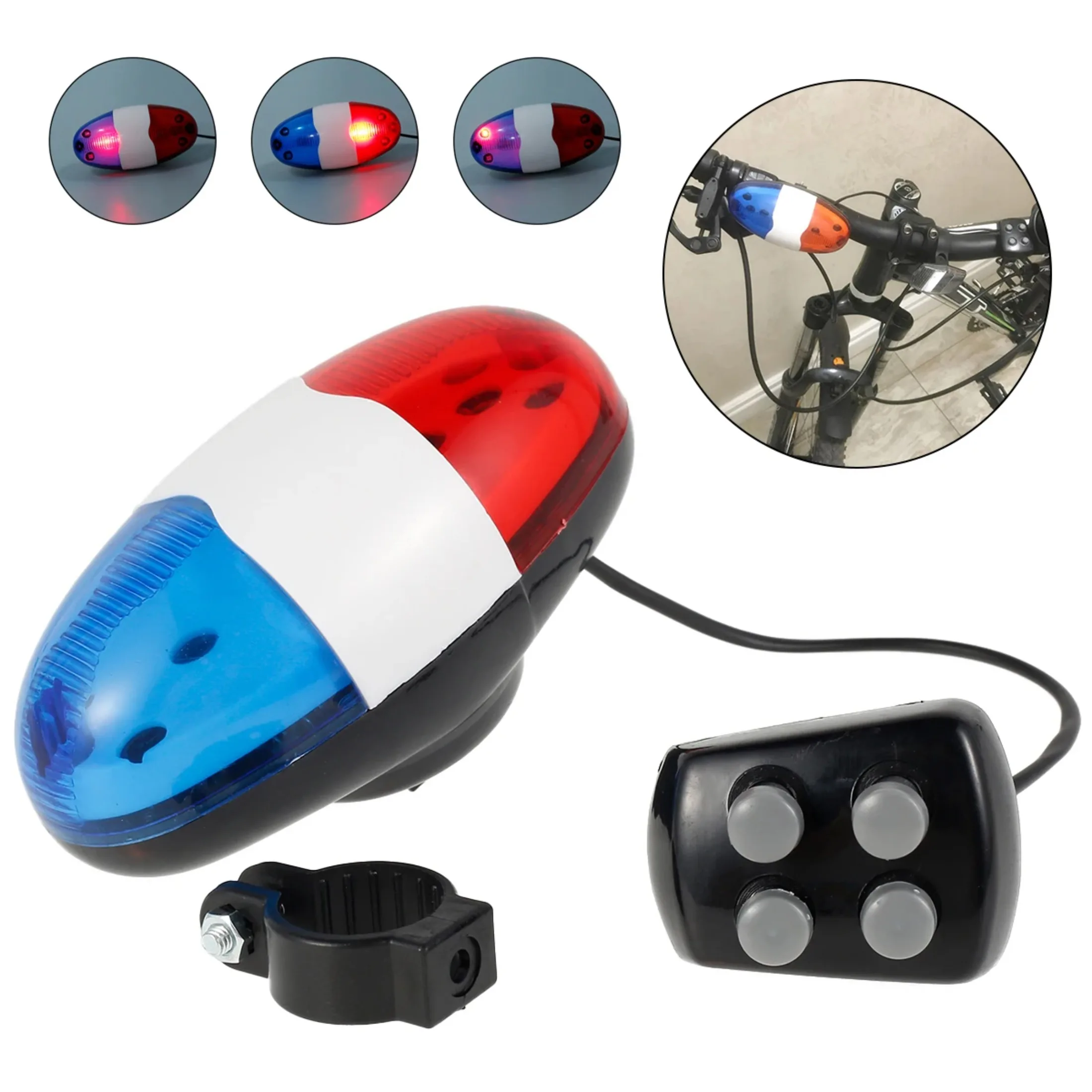 Electric Bicycle Police Siren 6 LED Light Horn Bike Police Sound Light 4 Sounds Melody Battery Power Horn Siren Bell Road Bike