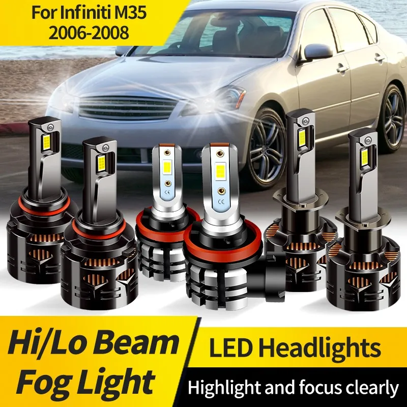 

2PCS 12V 9005 HB3 LED Auto Headlamp Bulbs H1 Hi/Lo Beam H11 Fog Light 6000K White For Infiniti M35 2006 2007 2008