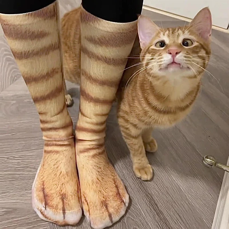 

Funny 3D Print Animal Paw Socks For Women Men Novelty Tiger Cat Dog Mid-tube Stockings Creative Foot Paw Printed Socks Gifts
