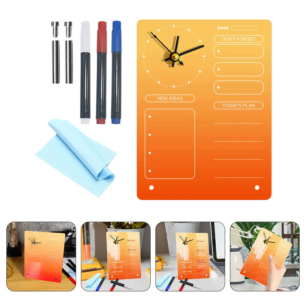 1Set Acrylic Desktop Planner Board with Clock Multi-Function Erase Board for to Do List Daily Schedule Memo Writing Desk